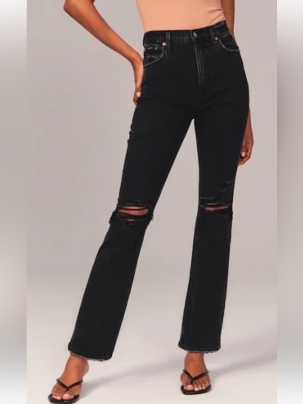 Abercrombie & Fitch Black Ankle Straight Ultra High Rise Jean 26 / 2L Distressed